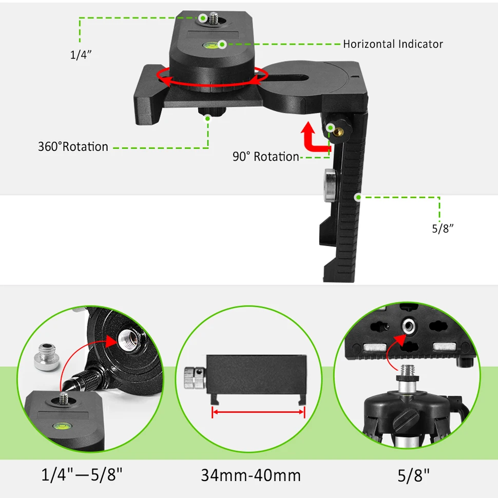 360° Magnetic Wall Mounted Laser Level Bracket Hanger Horizontal Instrument Hanging Holder Stand For 1/4\