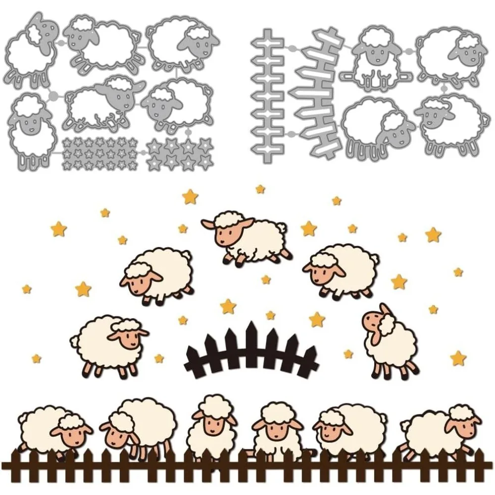 Little Star Sheep Metal Cutting Dies Cartoon Sheep Die Cuts Stencils Animal Farm Fence Embossing Template Dies for DIY Craft
