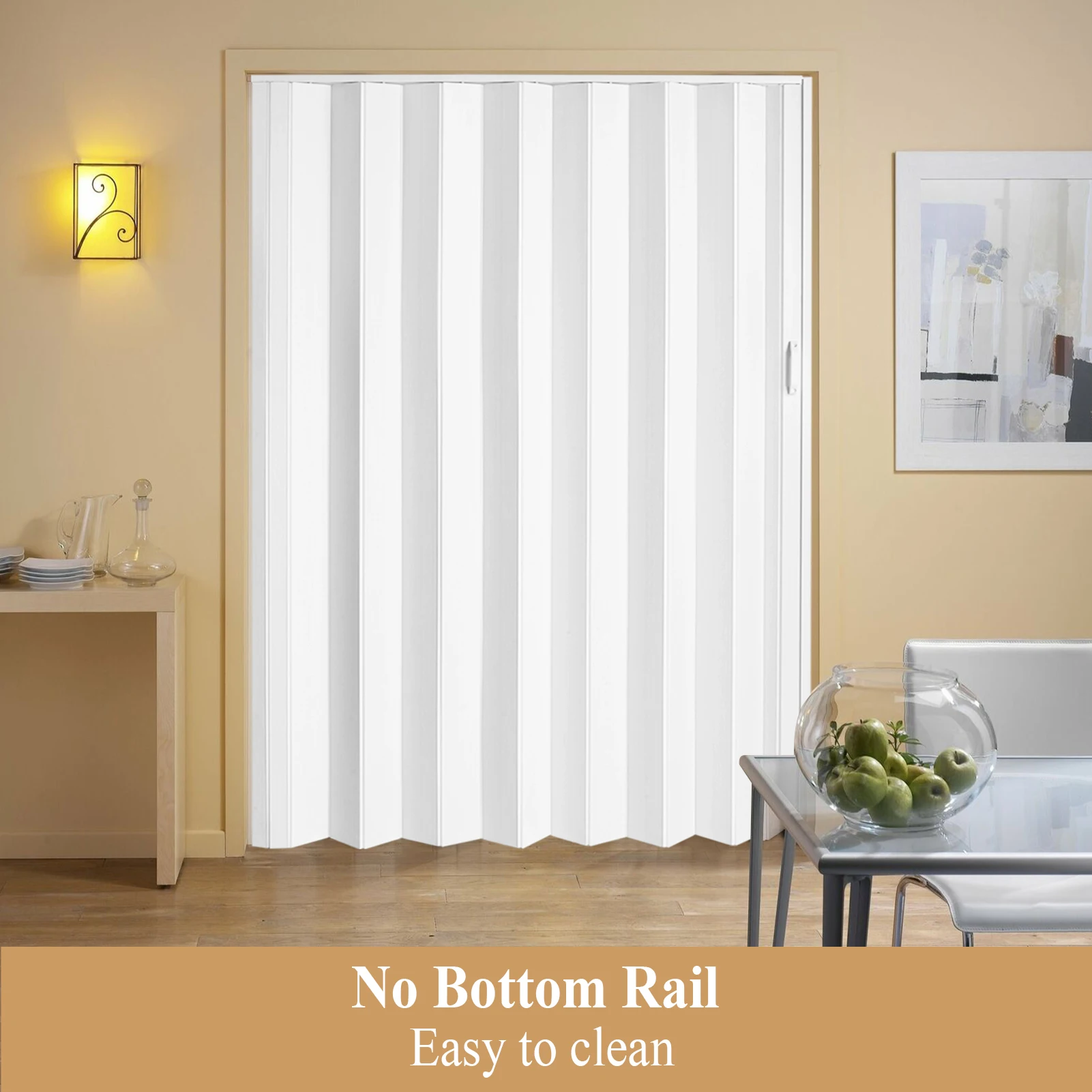 باب أكورديون PVC، باب داخلي قابل للطي مقاس 60 × 80 بوصة، مع أجهزة تركيب، مقبض، قفل لغرفة النوم وغرفة المعيشة