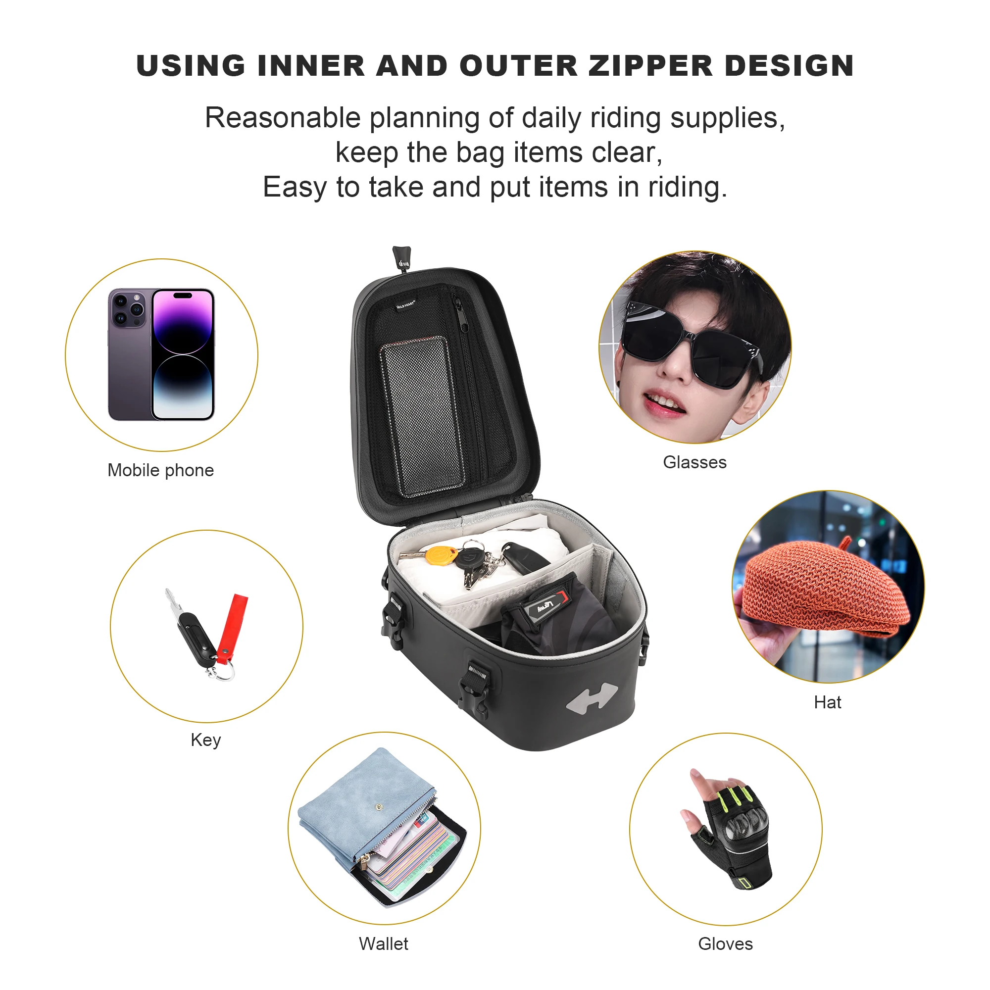 WILD HEART Motorbike Rear Tail Bag Waterproof Fuel Tank Bag 6L Storage Pack Motorcycle Touring Riding Equipment