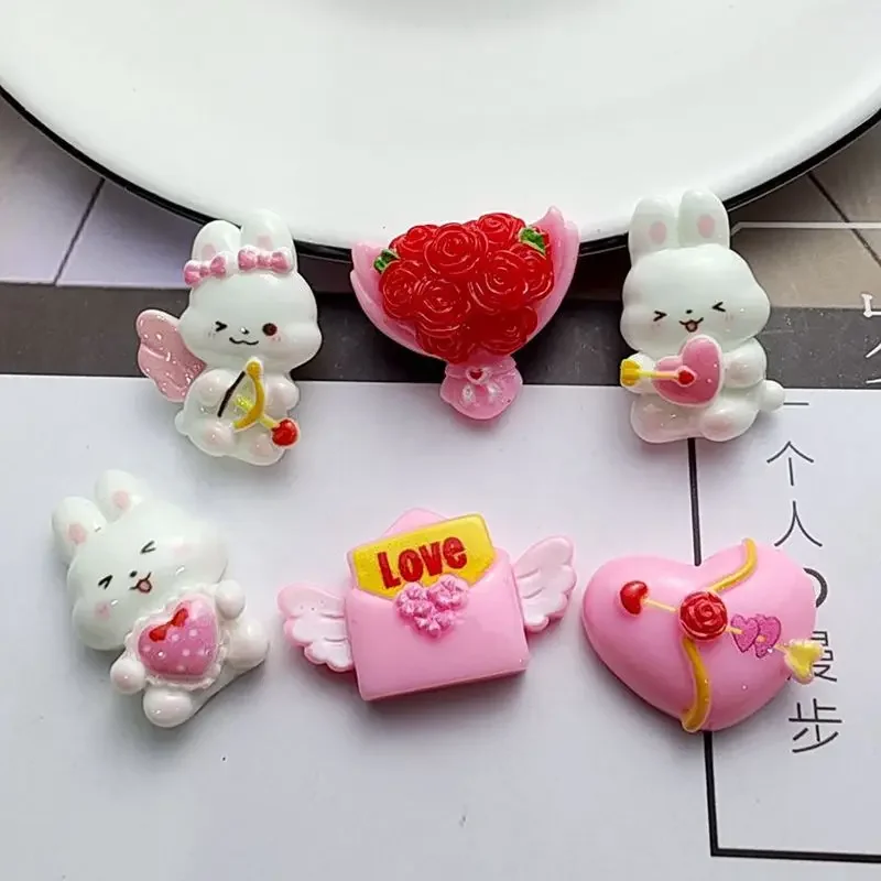 Hars Cute lCartoon valentine's day angel bunny Plaksteen Stone Figurine 10Pcs Scrapbook Diy Decor Woonaccessoires Ambachten