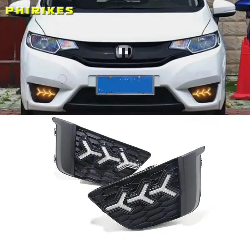 

2 Pcs DRL fog lamp cover Daytime Running Lights with turn signal 12V Daylight For Honda Jazz Fit 2014 2015 2016
