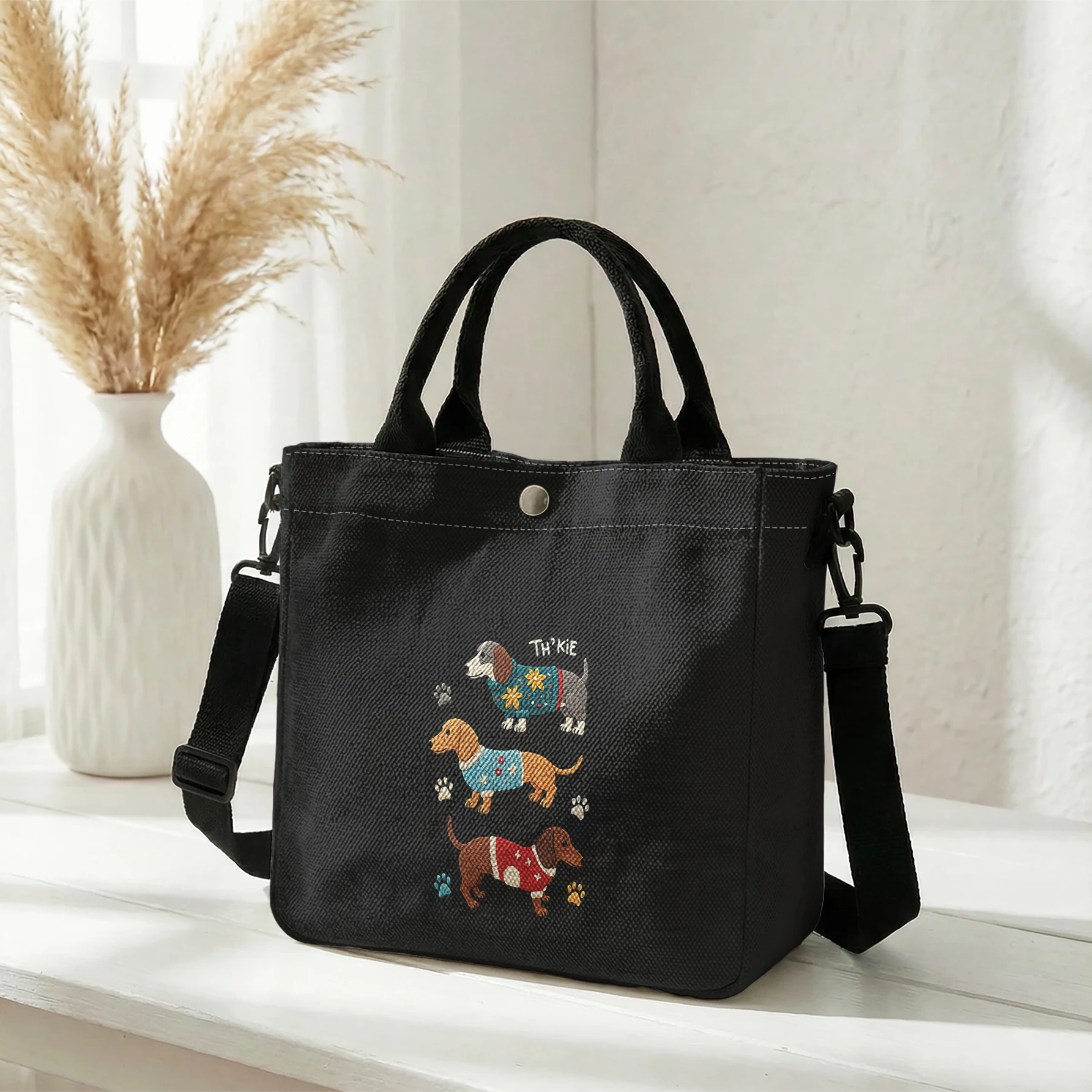 Dachshund Puppy Print Tote Bag Large Capacity Shoulder Bag For Shopping Travel Daily Use