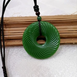 Natural Green Hand Carved Cloud Pattern Safe Buckle Jade Pendant Fashion Boutique Jewelry Men's and Women's Necklace Gift