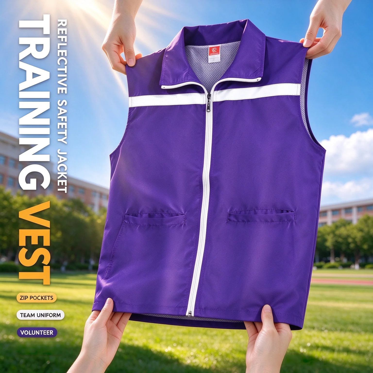 Printed Logo Volunteer Vest Unisex Zipper Sleeveless Waistcoat With Pockets Breathable Work Vest For Community Service