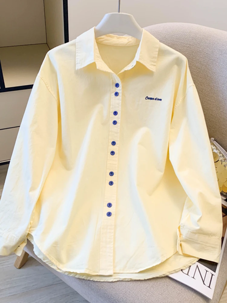 

Женская рубашка с длинными рукавами и вышивкой ярких цветов, весенняя модная универсальная блузка с принтом, свободного кроя, для повседневной носки