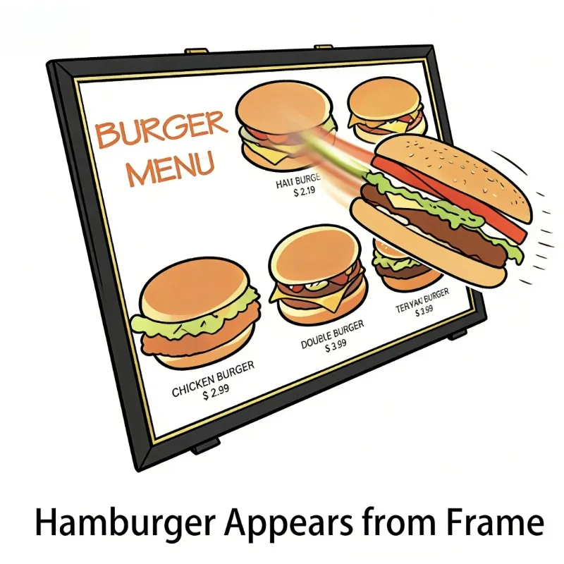 hamburger-che-esce-dalla-cornice-tavola-magica-per-disegni-oggetto-di-scena-magico-hamburger-che-appare-magia-professionale-facile-da-realizzare