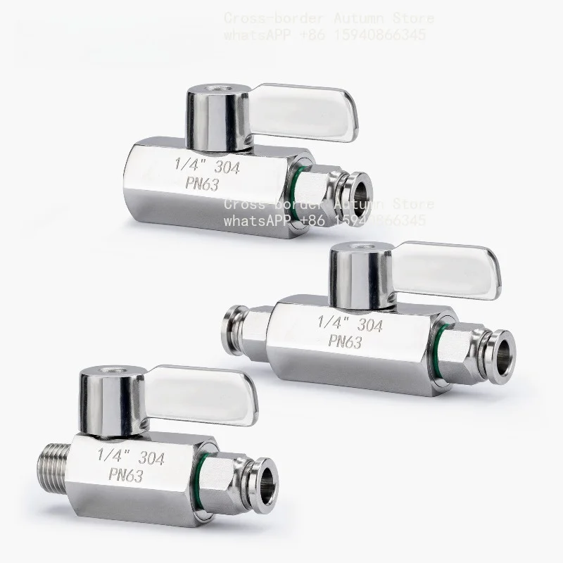 Pneumatic 304 stainless steel ball valve trachea, mini valve PC quick plug switch deflation manual outer wire trachea connection