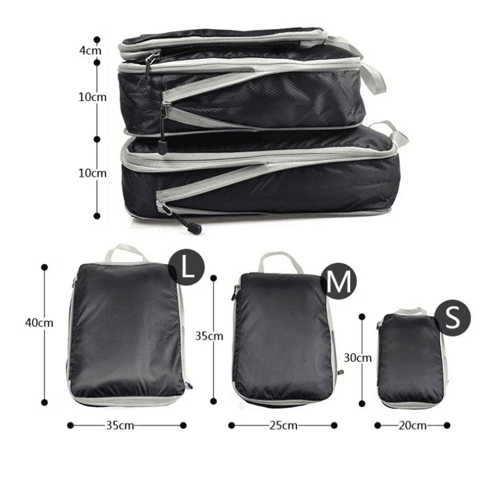 3pcs/set Compressible Packing Cubes Travel Storage Bag Travel Luggage Organizer Foldable Travel Bag Organizer Waterproof Nylon