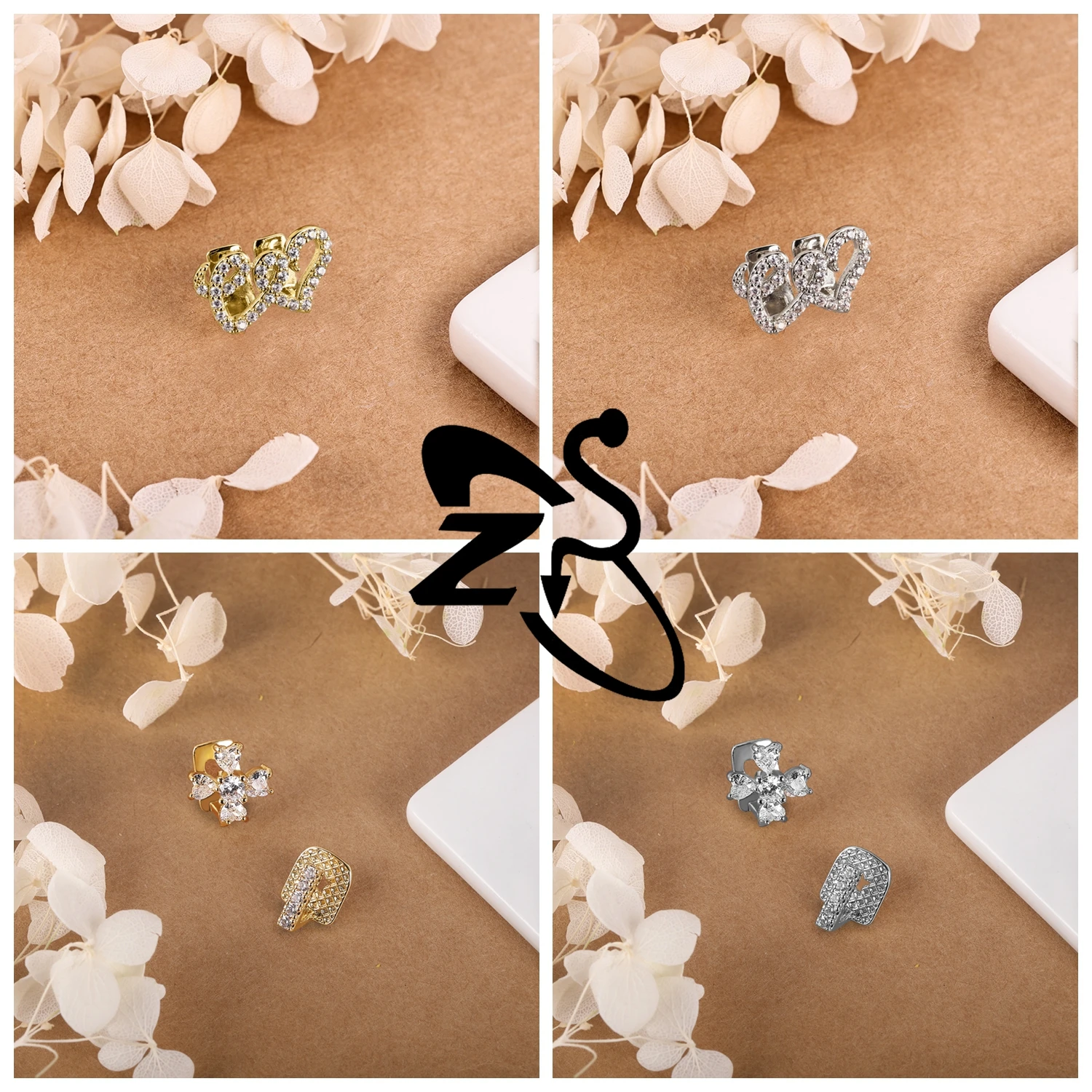 ZS 1 قطعة/مجموعة الهيب هوب مجوفة مطلية بالذهب Grillz الأسنان الديكور شكل قلب الزركون الأسنان كليب مجوهرات عالية البولندية غطاء الأسنان #3