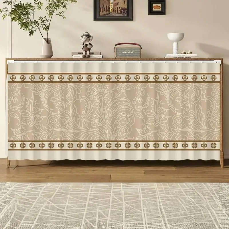 VIKAMA Scroll Vine Pattern Bathroom Cabinet Curtain for Sink Vanity Cover Skirt Classic Aesthetic Hanging Home Decor