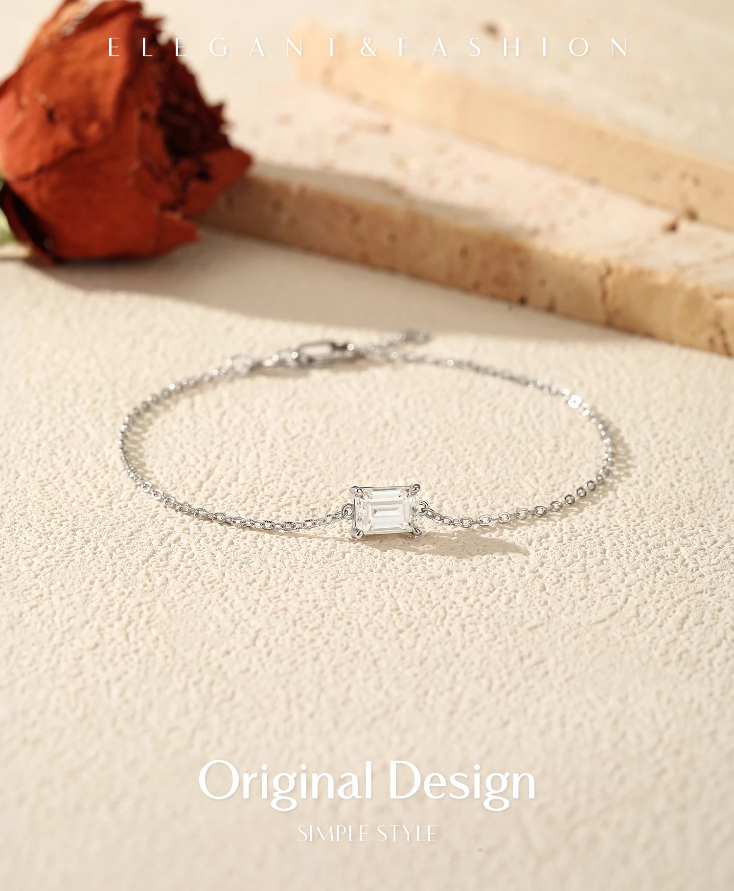 MODIAN Smaragdschliff D-Farbe Rechteckiges Moissanit-Armband aus 925er Sterlingsilber, luxuriöses Gliederkettenarmband für Damen, edler Schmuck – Detail 5