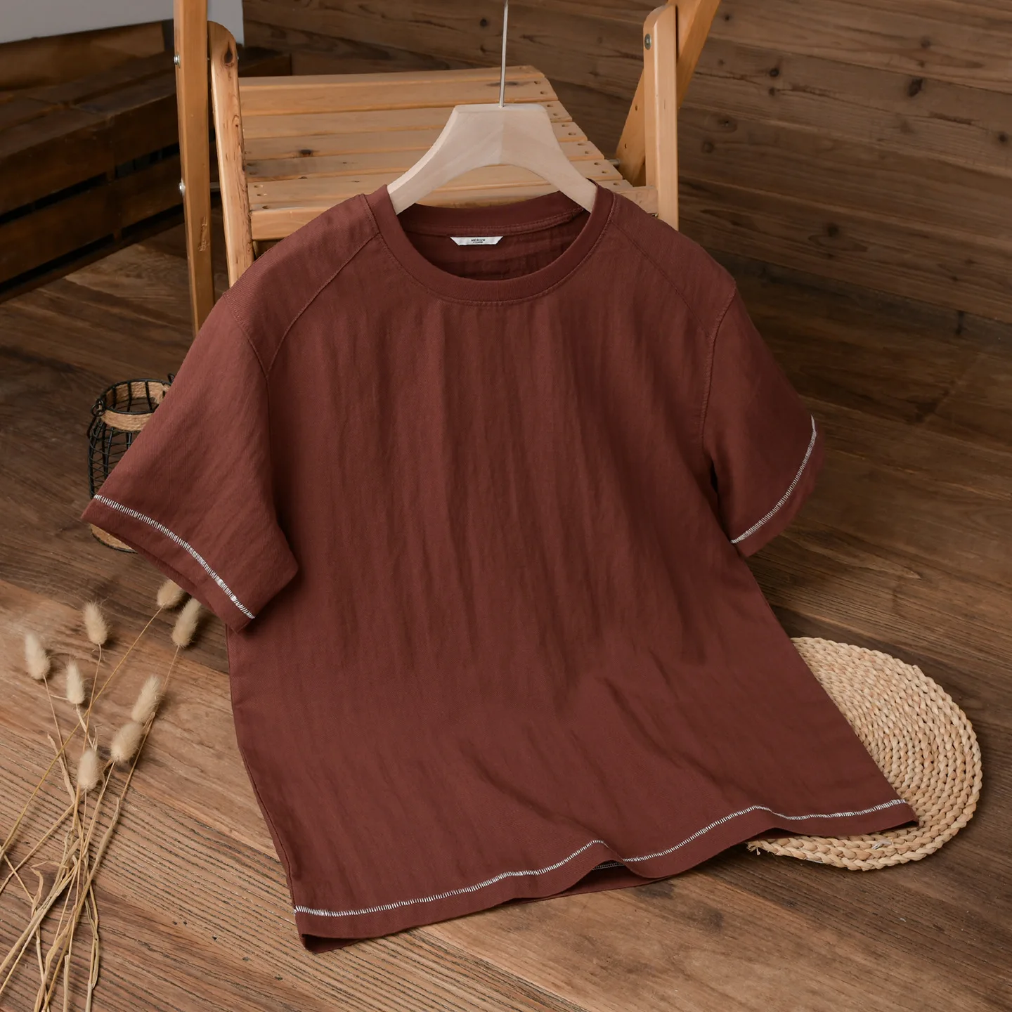 Men's Linen Blend T-Shirt Short Sleeve Crewneck Loose Fit Frayed Detail Summer Casual Tops