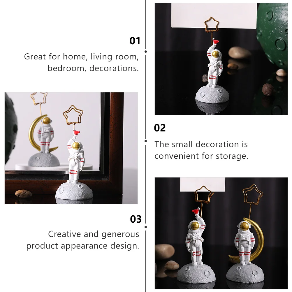 

4Pcs Resin Astronaut Photo Clips Name Card Holders Desktop Ornament Memo Clip Spaceman Shape Business Card Holder Home