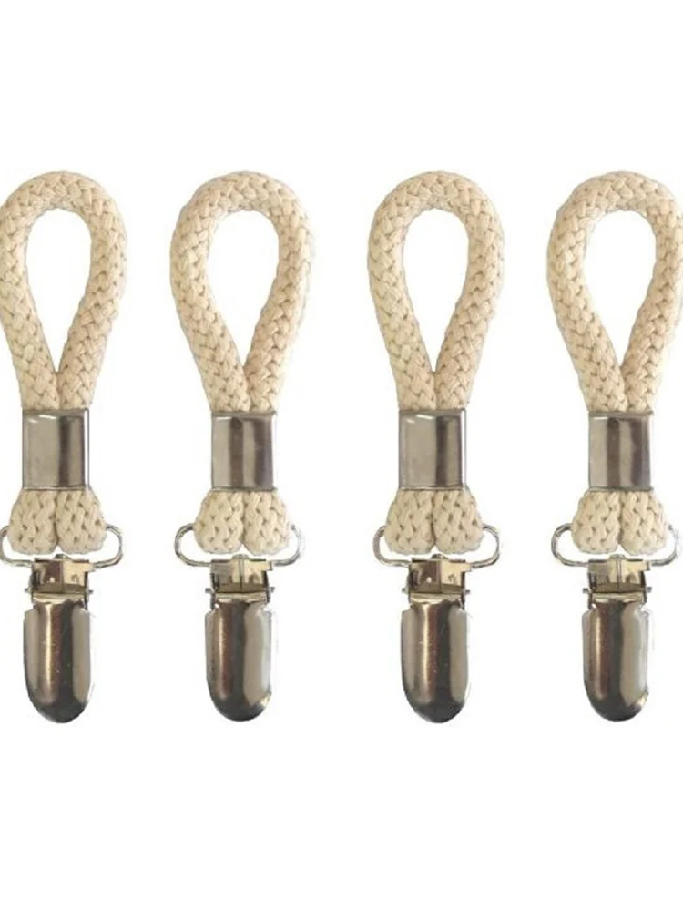 4 Stück Handtuch-Aufhängesclips, geflochtene Mehrzweck-Baumwollschlaufe, Metallhaken, Küchen- und Badezimmer-Aufbewahrungsklammern, Socken- und Kleiderhaken – Detail 3