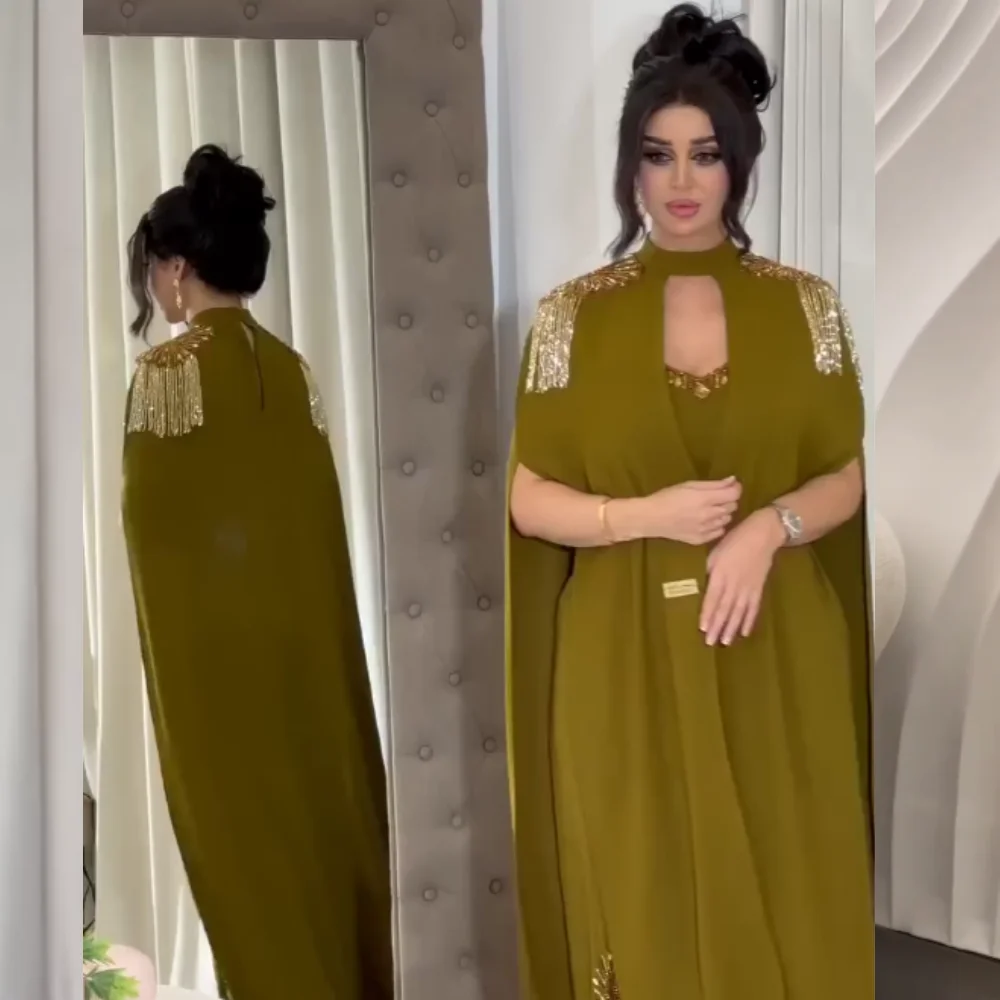 Jiayigong-vestido Midi con borlas y diamantes de imitación para mujer, traje de compromiso con cuello alto, a medida, Arabia Saudita