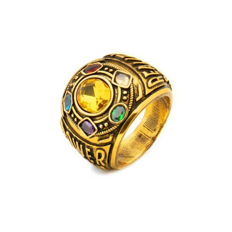 S925 Sterling Silver Ring New Creative Gloves Men's Six Gemstones Gold Plated Vintage Ring