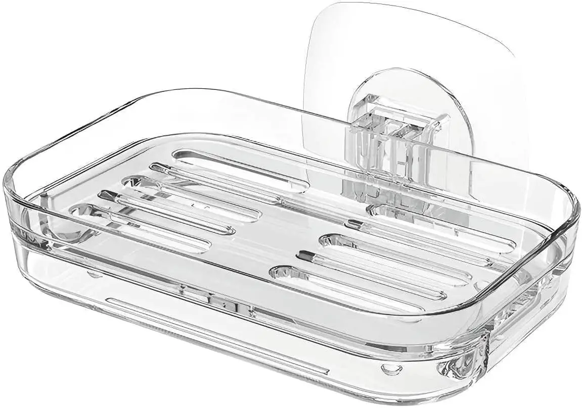 Jabonera Transparente Autodrenante para Ducha, Instalación Adhesiva sin Taladro, Fácil de Limpiar, Ahorra Espacio para Baño y Cocina