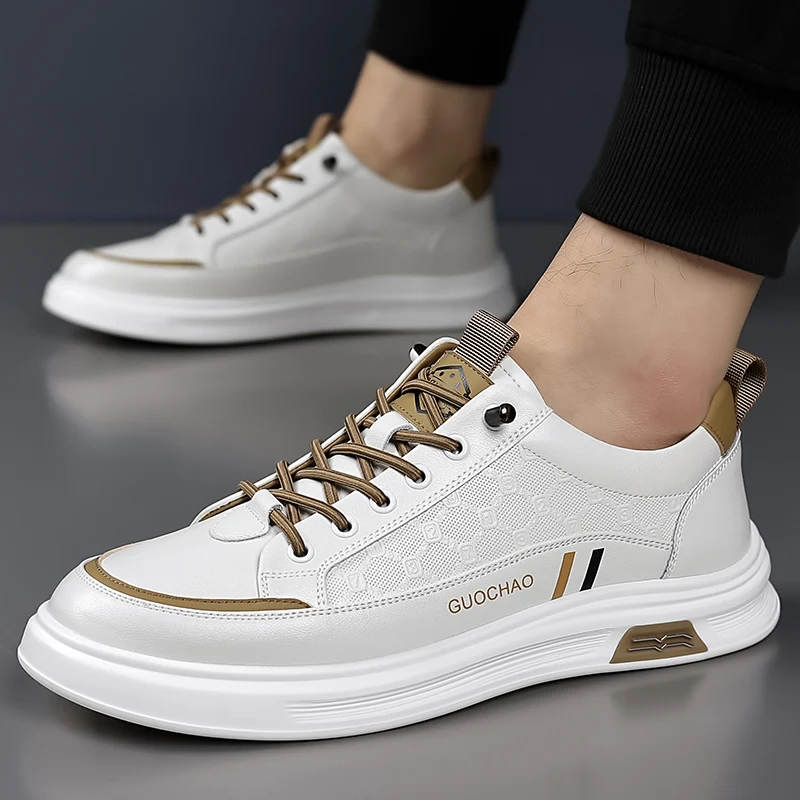 

Men's Shoes 2026 Spring New Style Genuine Leather Versatile White Casual Breathable Sneakers for Men