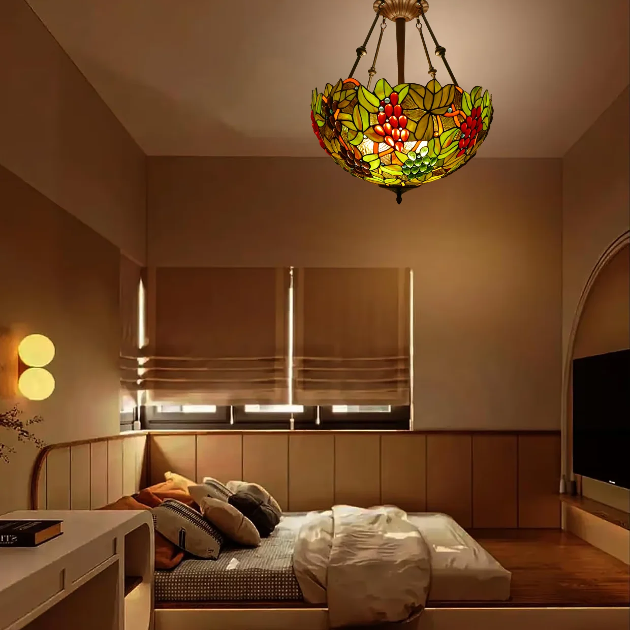 2020 New Popular Vintage Pattern Glass Mosaic Celling Lamp with Pendant Lights Chandeliers & Ceiling Lamps