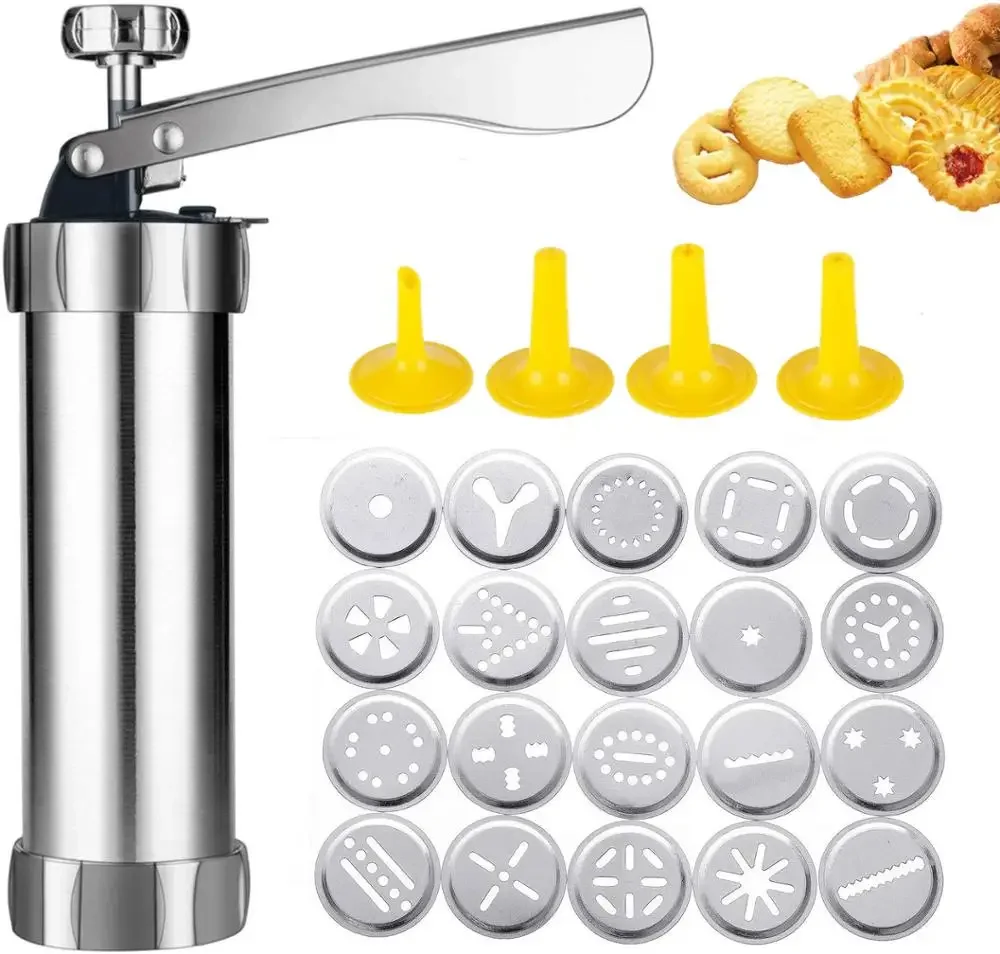 Cookie Press Machine Stainless Steel Biscuit Extruder Press Cookie Gun Kit Set DIY Biscuit Maker Baking Supplies