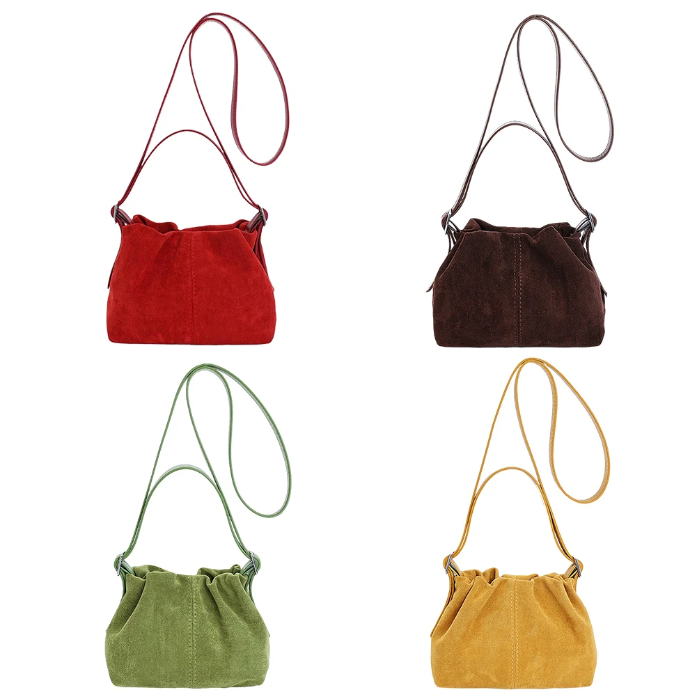 

Women Faux Suede Crossbody Bag with Adjustable Strap Drawstring Top Handle Bag Tote Handbag for Travel Winter Fall
