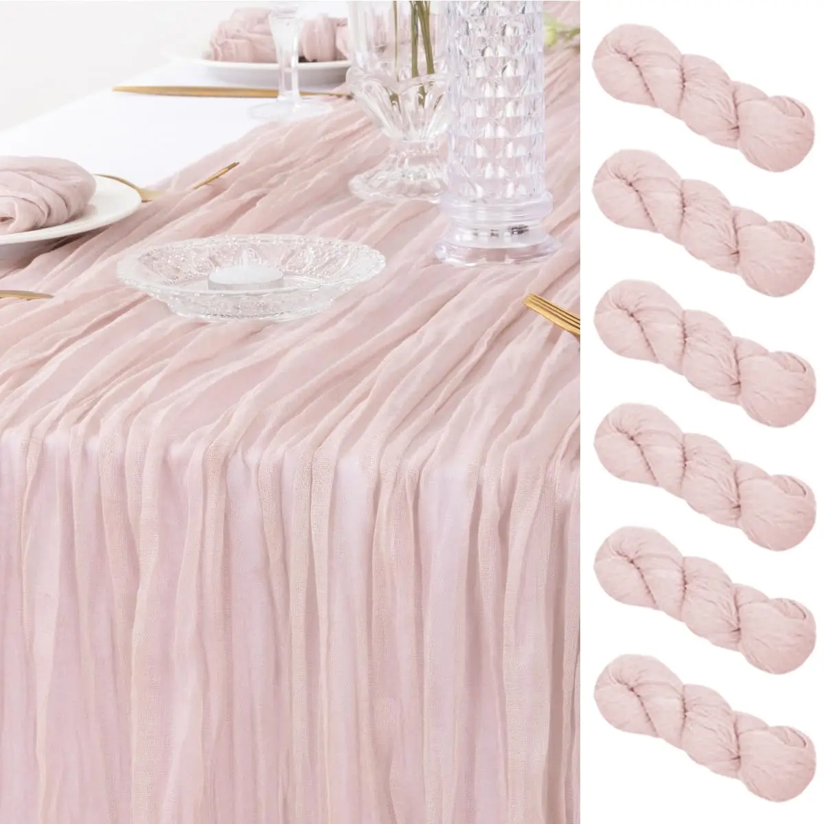 

6PCS 90x300 Semi-Sheer Table Runner Gauze Cheesecloth Table Setting Dirty Pink Dining Wedding Party Christmas Arches Cake Decor