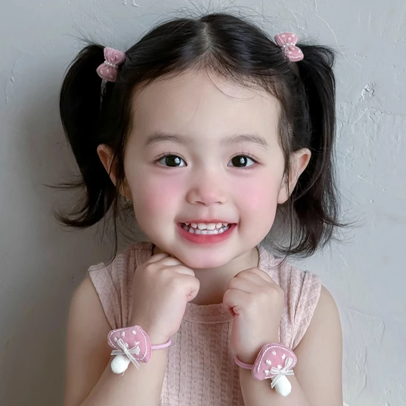 2pcs/set Cartoon Cute Hair Rope Ties Elastic Hair Bands Bowknot Girls Ponytail Holder Rubber Band Kids Hair Accessories Headwear