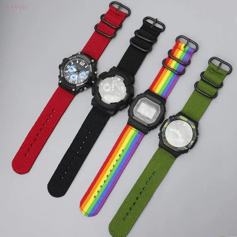 Nylon Canvas Watch Strap for Casio G-SHOCK GM-110 GM-2100 GA-900 GM-5600 GA-110 GA-2100 Men Weave Ring Buckle Band Bracelet