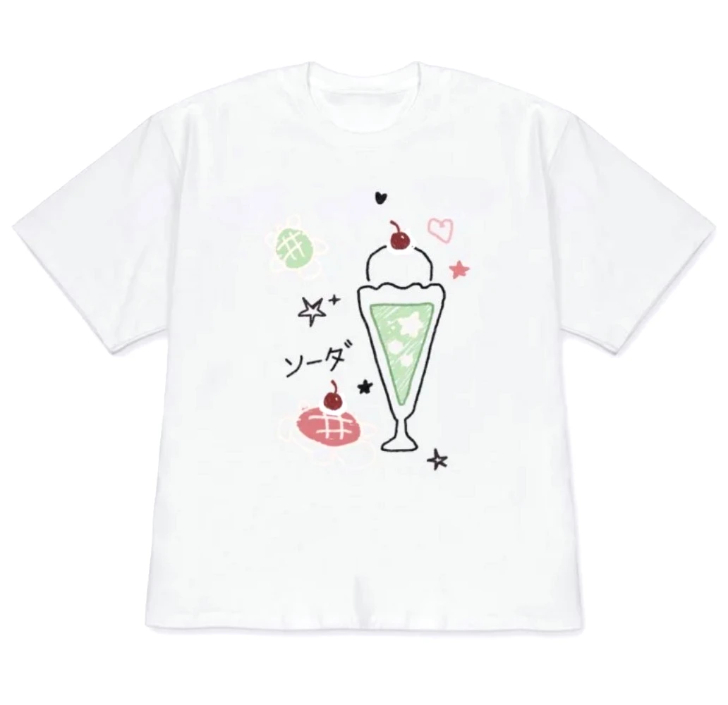 Minimalist Parfait Doodle Graphic T-Shirt Kawaii Soda Float Print Short Sleeve Casual Tee Women Aesthetic Tops Y2k Stylish Tops