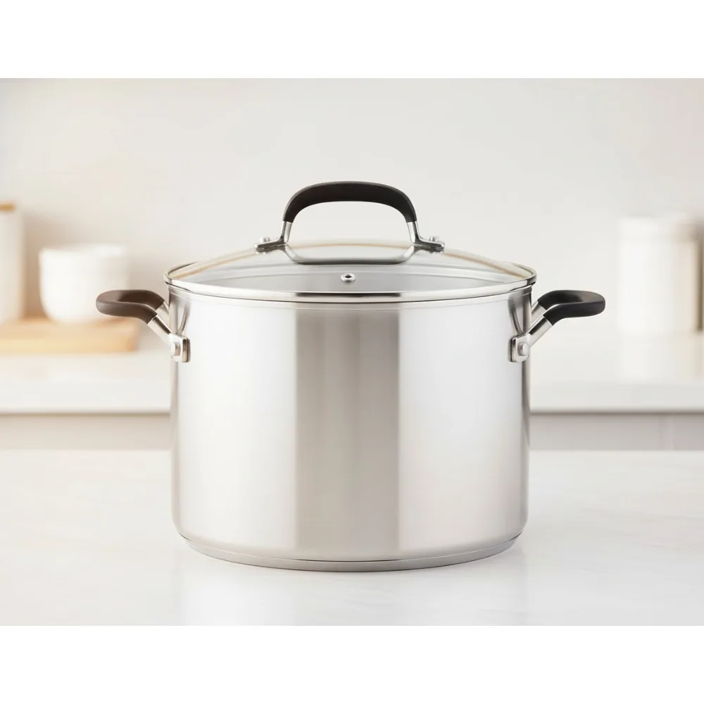 

8-литровая кастрюля из нержавеющей стали с мерными отметками и крышкой — равномерный нагрев, индукционная посуда для домашних повара