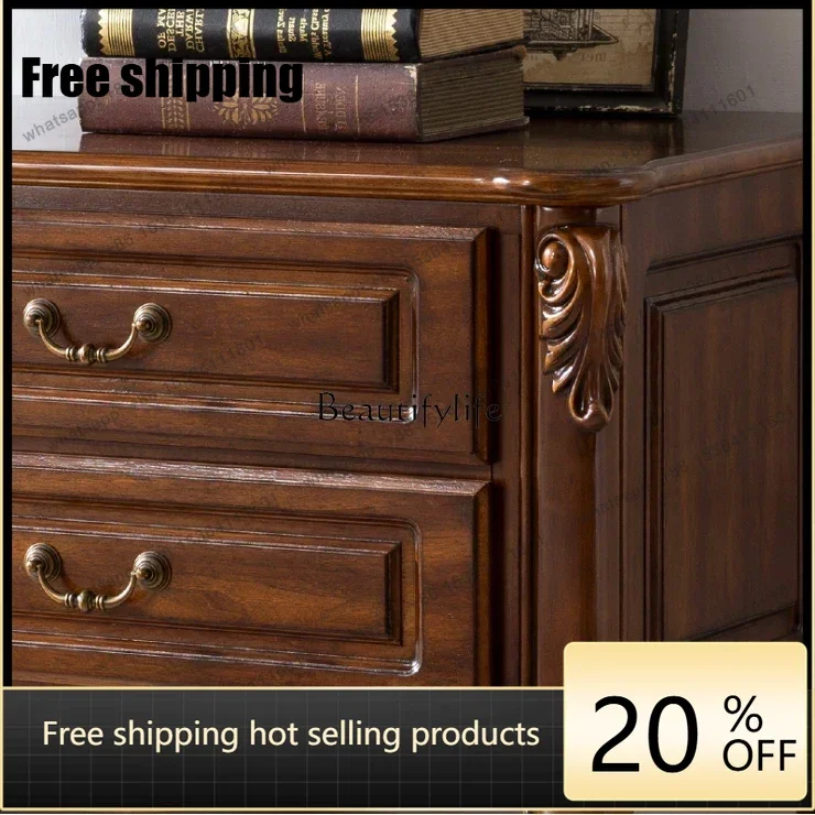 Factory DirectAmerican Style Solid Wood Living Room Floor Cabinet Retro TV Cabinet Dark Color