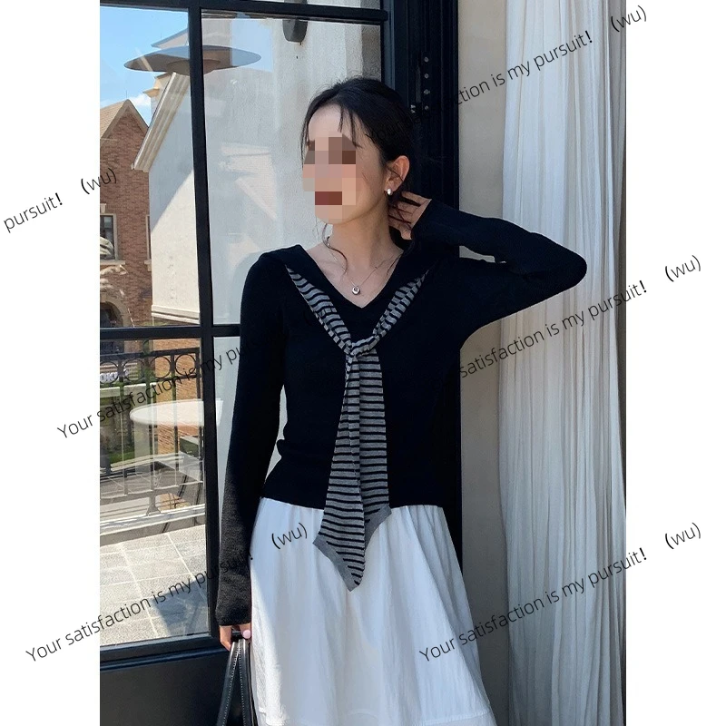 

Шаль-шерстяной вязаный свитер женский корейский новый универсальный топ с v-образным вырезом