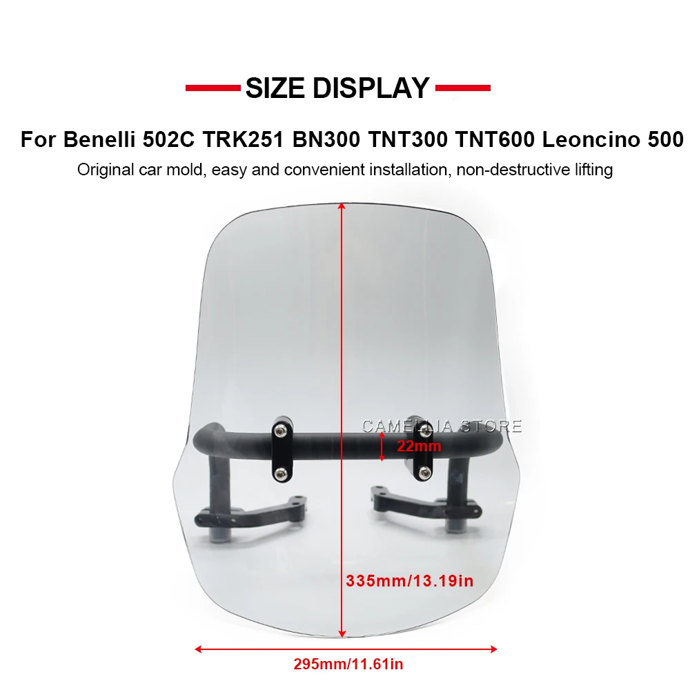 For Benelli 502C TRK251 BN300 TNT300 TNT600 Motorcycle Windshield Wear-Resistant Black Transparent Windshield Kit Suitable