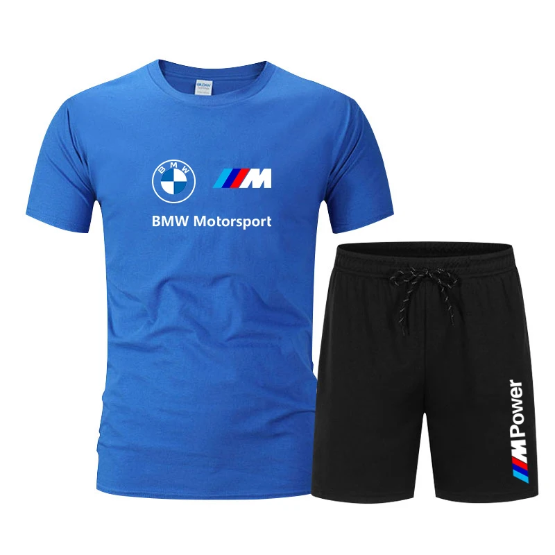 BMW Merk Logo Gedrukt Moto liefhebbers korte mouw Mode Mannen set casual turn Tees shirt + shorts Lente zomer Buiten set's