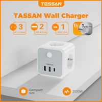 TESSAN EU Plug Power Cube with 3 Outlets 3 USB Ports Multiple European Plug Wall Socket Adapter Overload Protection