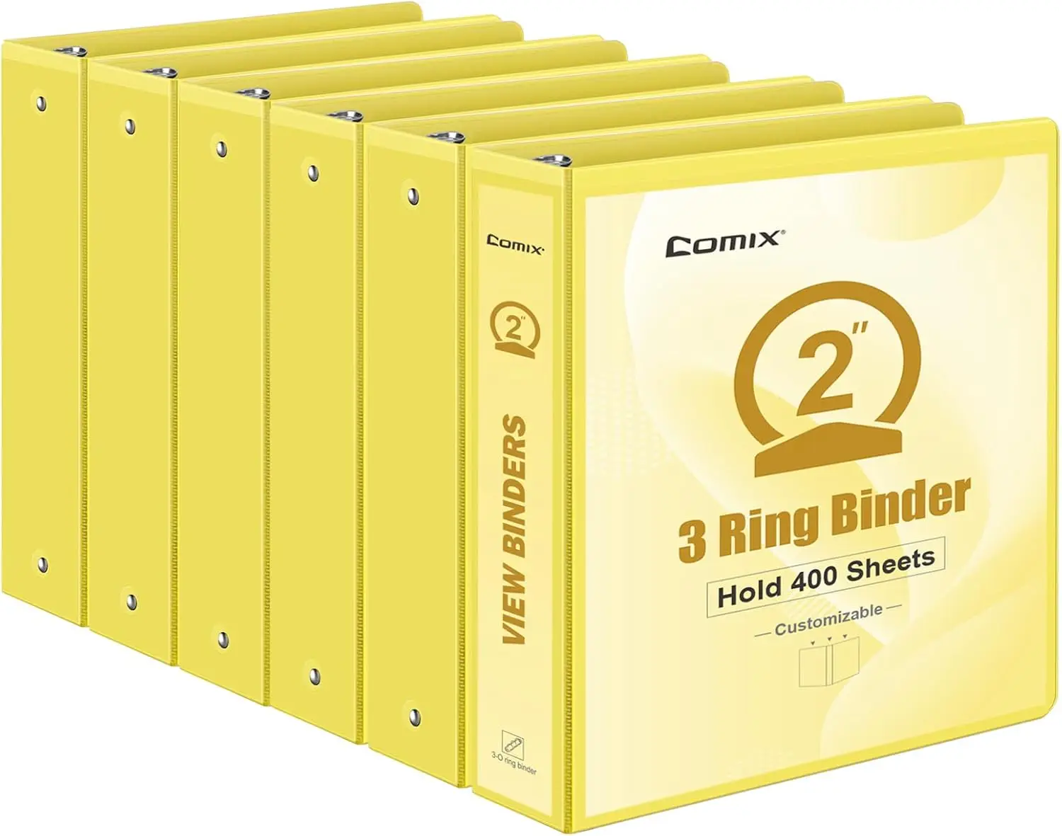 

2 Inch 3 Ring Binder with Clear View Cover, Holds 400 Sheets, 6 Pack (Lemon Yellow)