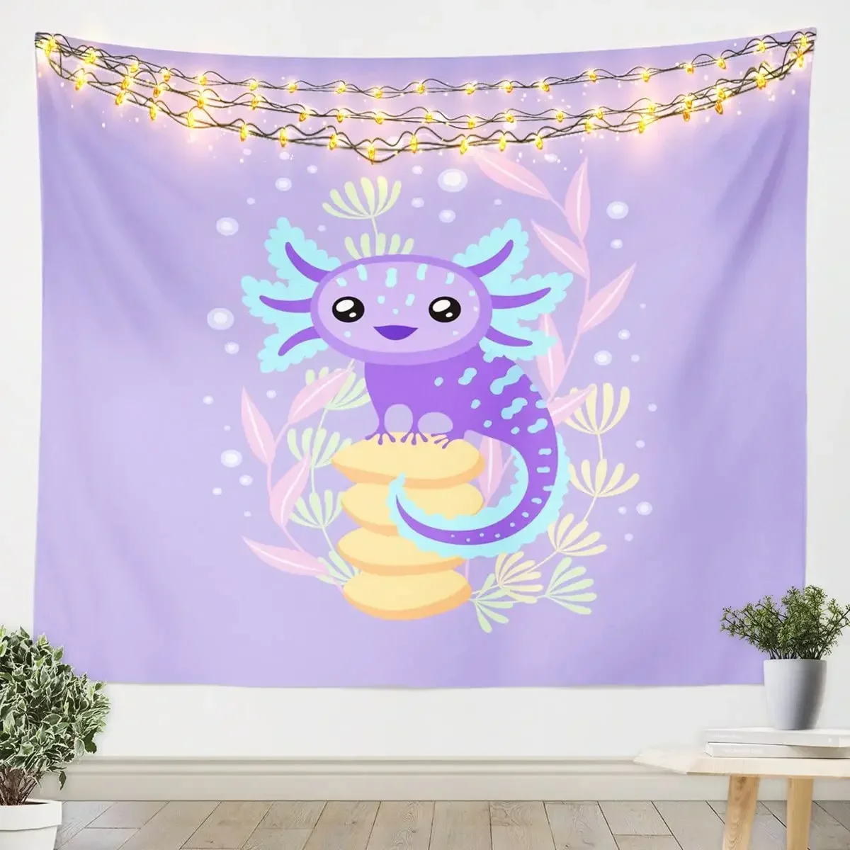 Cute Cartoon Axolotl Tapestry Seaweed Wall Blanket Tapestries Marine Life Wall Hanging for Kids Teens Girls Boys Room Home Decor