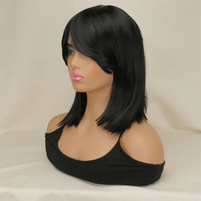 QQXCAIW Women Synthetic Girls Bob Short Straight Cosplay Wig Costume Party Black Synthetic Hair Wigs Party Cosplay