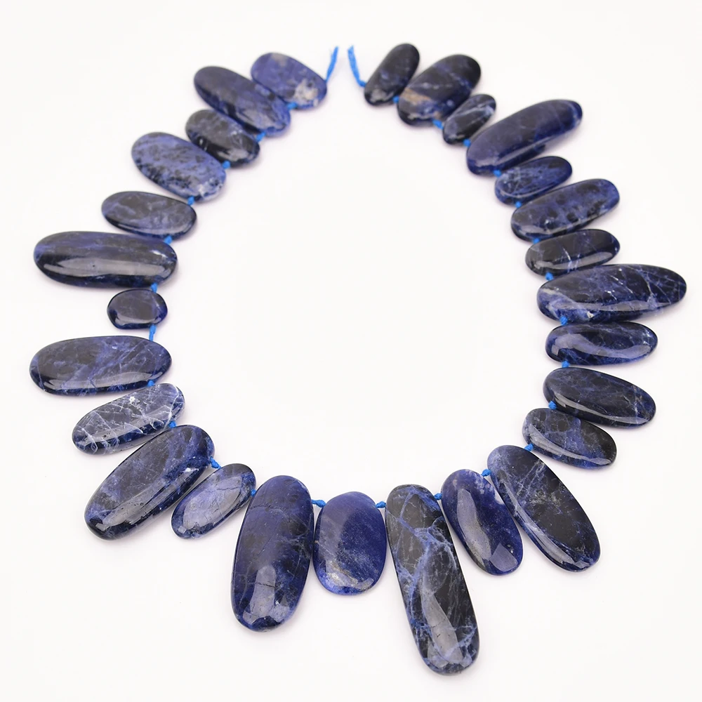 APDGG Natural Stone Blue Sodalite Top Drilled Oval Chunky Slice Loose Beads 16