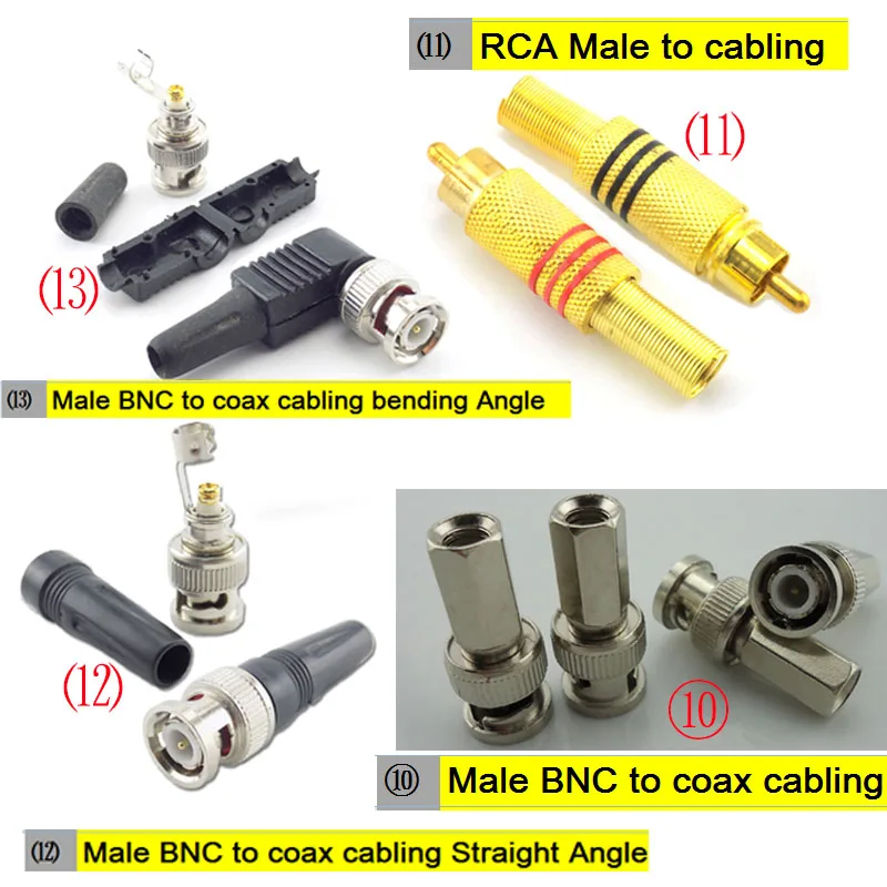 Convertidor de Video RCA macho hembra BNC conector coaxial adaptador de cableado para cámara CCTV, sistema de seguridad, Cable de vigilancia