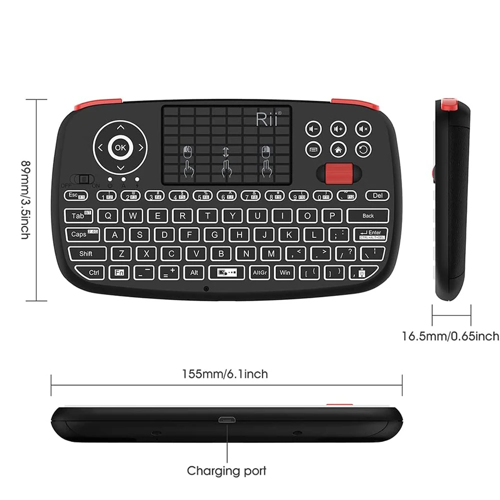 Mini Teclado Sem Fio Bluetooth, 2.4G, Retroiluminação, Portátil, Android, Windows, Smart TV Box, Sistema dos EUA, Rii i4, Original