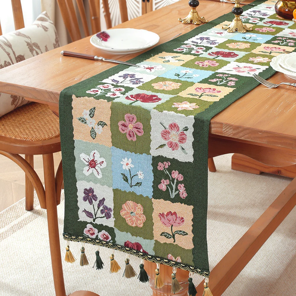 Dopamine Style Floral Table Runner Retro American Tablecloth For TV Stand Coffee Cabinet Dustproof Decorative Fabric