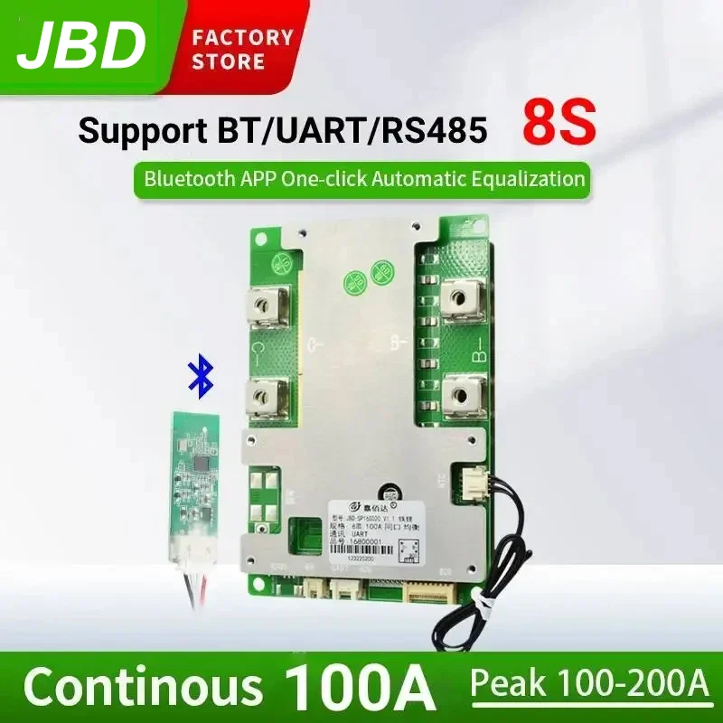 

JBD 8S 24V BMS Lifepo4 100A Smart Bms Balance PCB Circuit Board Lifepo4 Lithium Battery with Bt Uart RS485 Function