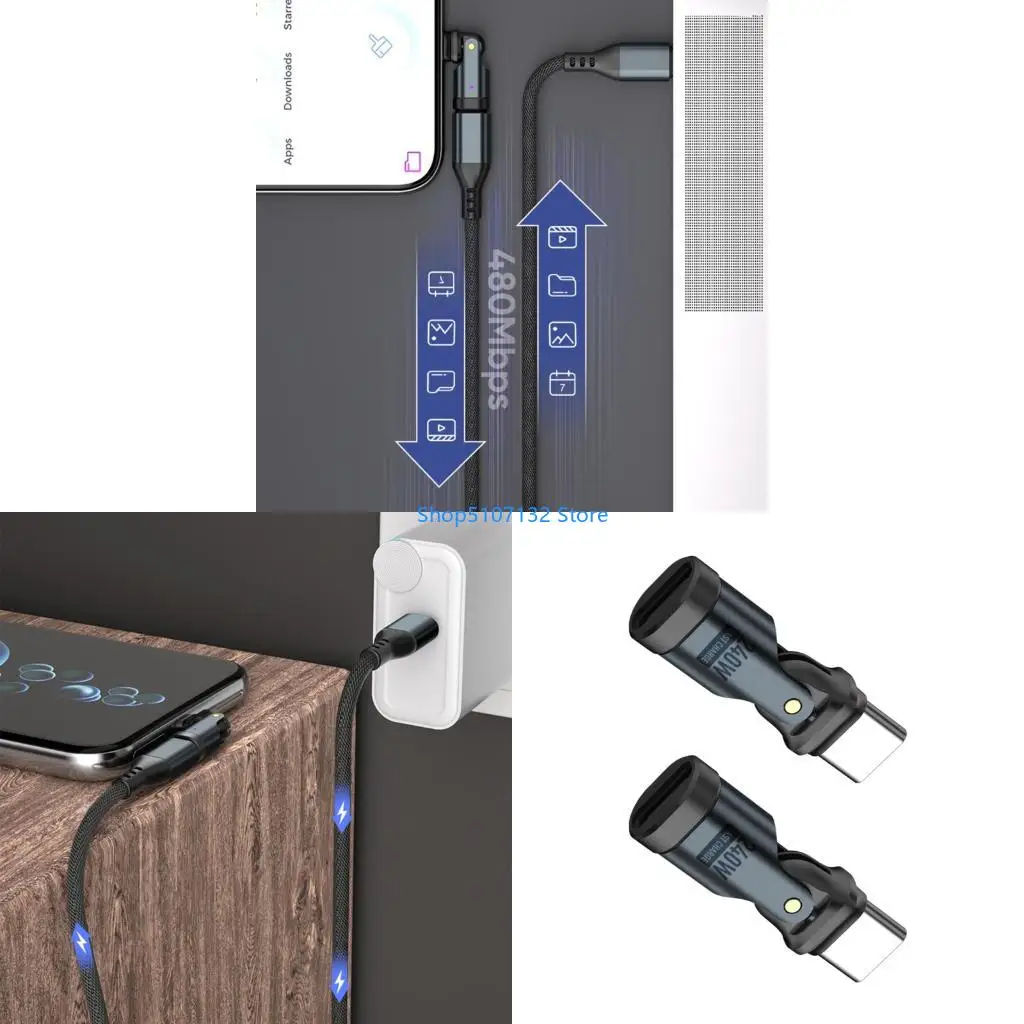 87HD 180°Adjustable USB C Adapter PD240W Fast Charging Type C Converters Highly speed Data Transfer durability ABS Aluminum