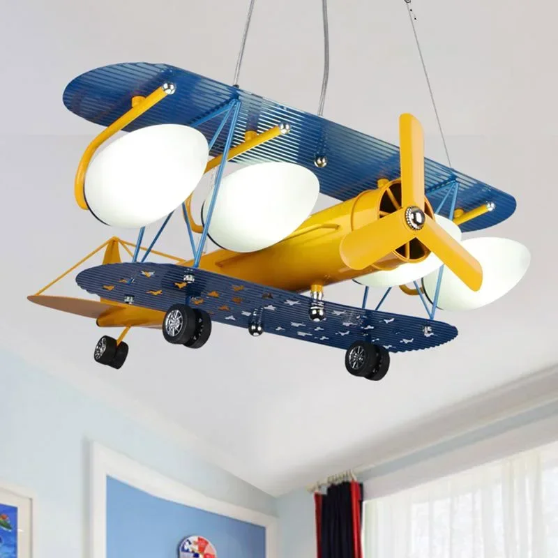 Aircraft Pendant Light, Creative LED Chandelier for Boys Bedroom, American Style Aviator Lamp, Kindergarten Playroom Decor Light