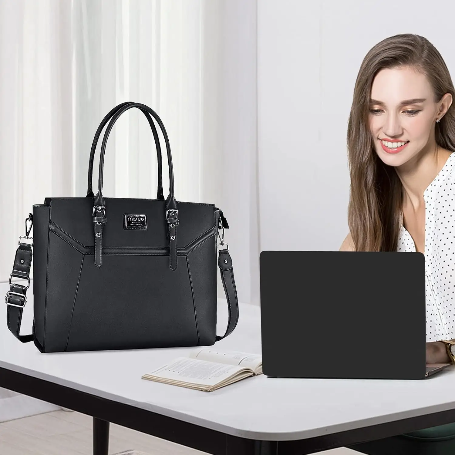 17 17.3 inch Laptop Tote Bag for Women HP Dell Asus Notebook Waterproof PU Leather Travel Briefcase Bag Women Shoulder Bag