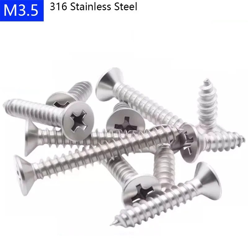 M3.5 316 Stainless Steel Phillips  Cross Countersunk Head Tapping Screws  Flat screws bolts DIN 7982 ISO 7050