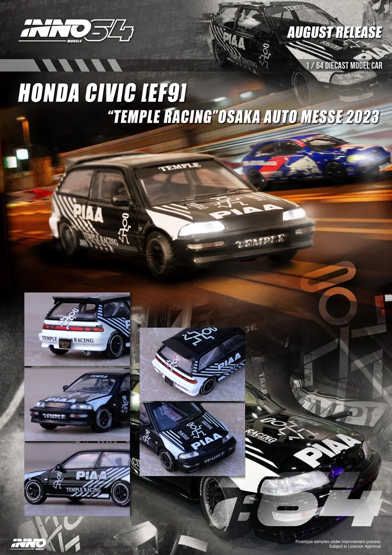 INNO 1:64 Honda CIVIC EF9 TEMPLE RACING Alloy Honda Simulation car model Collection gift