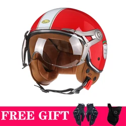 New 3/4 Open Face Motorcycle Helmet Retro Motorbike Helmets Vintage Chopper Capacete De Moto Bike Scooter With For Men Women DOT